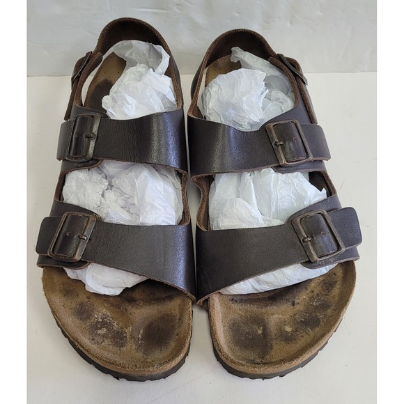 Birkenstock Men\'s Milano Leather Strappy Sandal Heel Strap Brown Buckle 44 US 11 main image 12